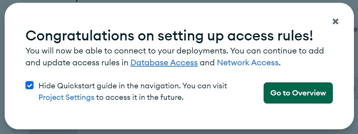 Go to Databases after setting up Access Rules on MongoDB Atlas