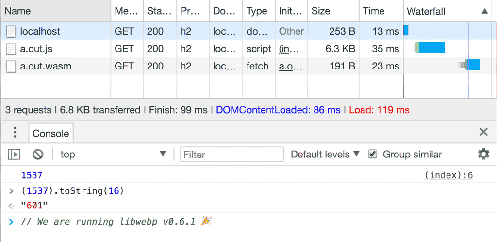 Screenshot of the DevTools console showing the correct version number.