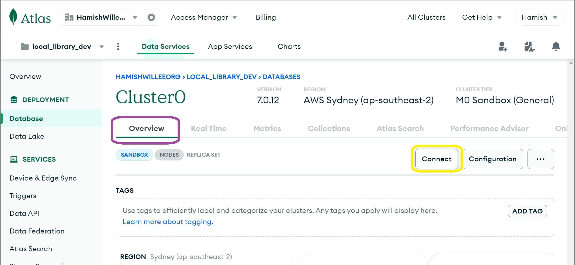 Configure connection after setting up a cluster in MongoDB Atlas.