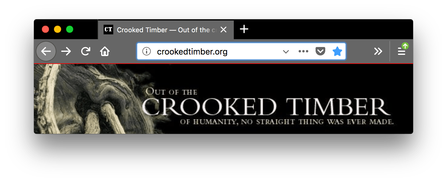 Browser firefox is black. Browser's tab and URL bar are lighter grey with white text and icons. A horizontal red line separates the bottom of the toolbar and the beginning of the display of the web page.