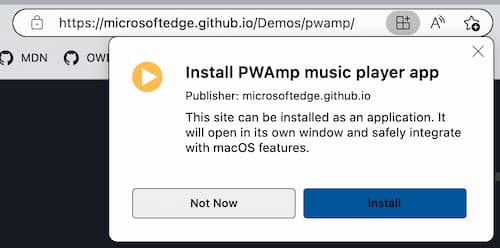 PWA installation confirmation prompt